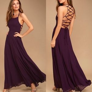 Lulu's Purple Strappy To Be Here Open-Back Maxi Long Bridesmaid Dress Medium